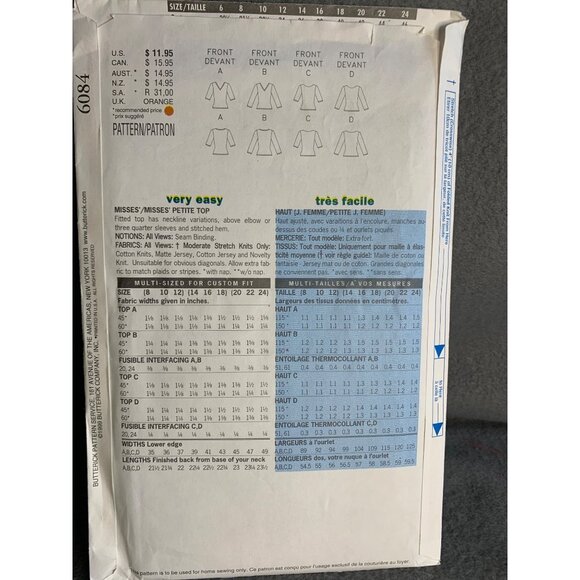 Butterick Misses Shirt Top Sewing Pattern Sz 8-12 - Uncut - Picture 3 of 4